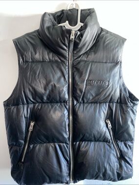 Mackage Black Leather Quilted Puffer Vest